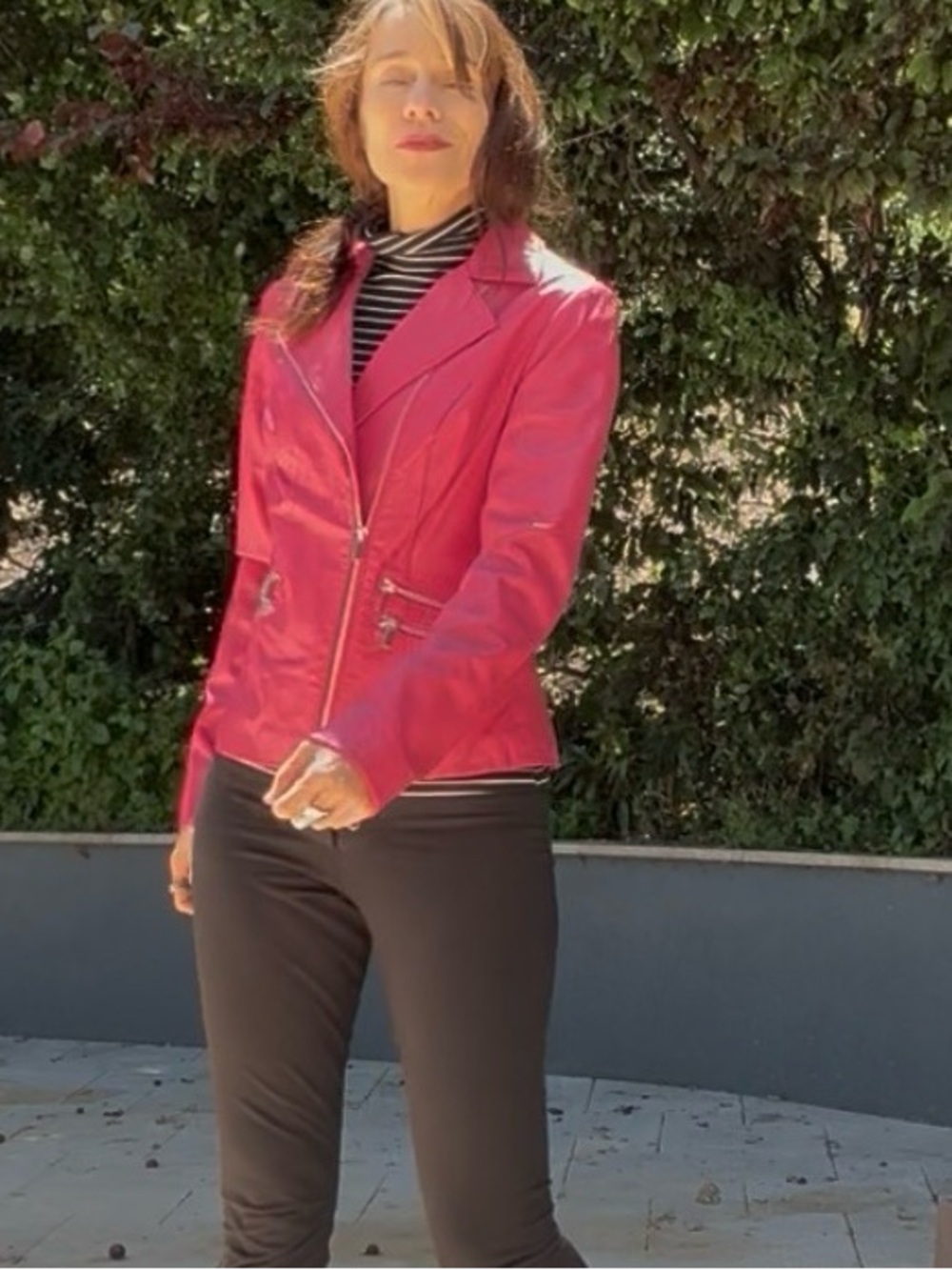 Bubblegum pink leather moto jacket